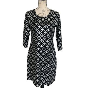 Lulu B 3/4 sleeve stretch Casual Dress XS Black Metallic silver geo print
